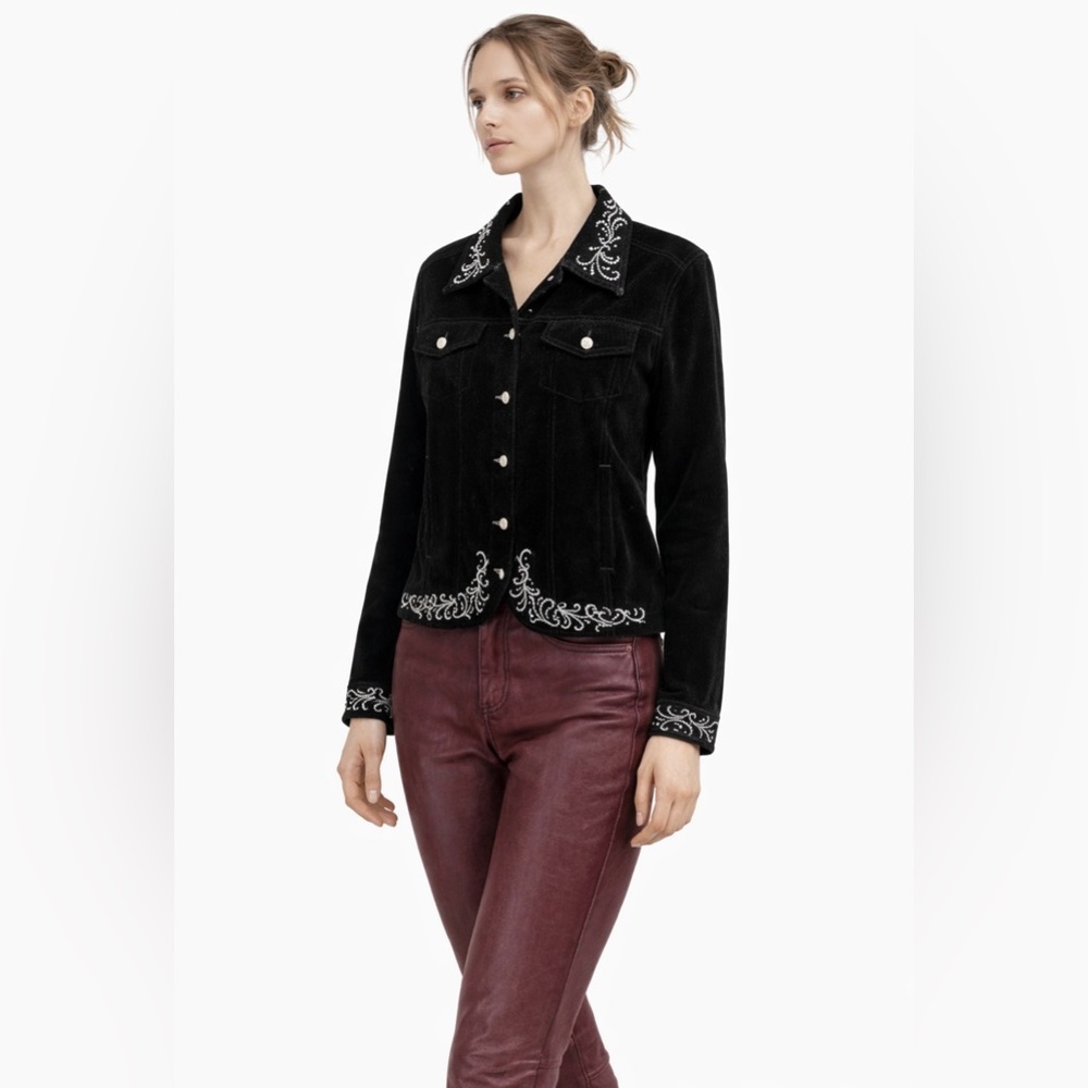Christine Alexander Black Velvet Rhinestone Jacket Women's Estimated Size M/L